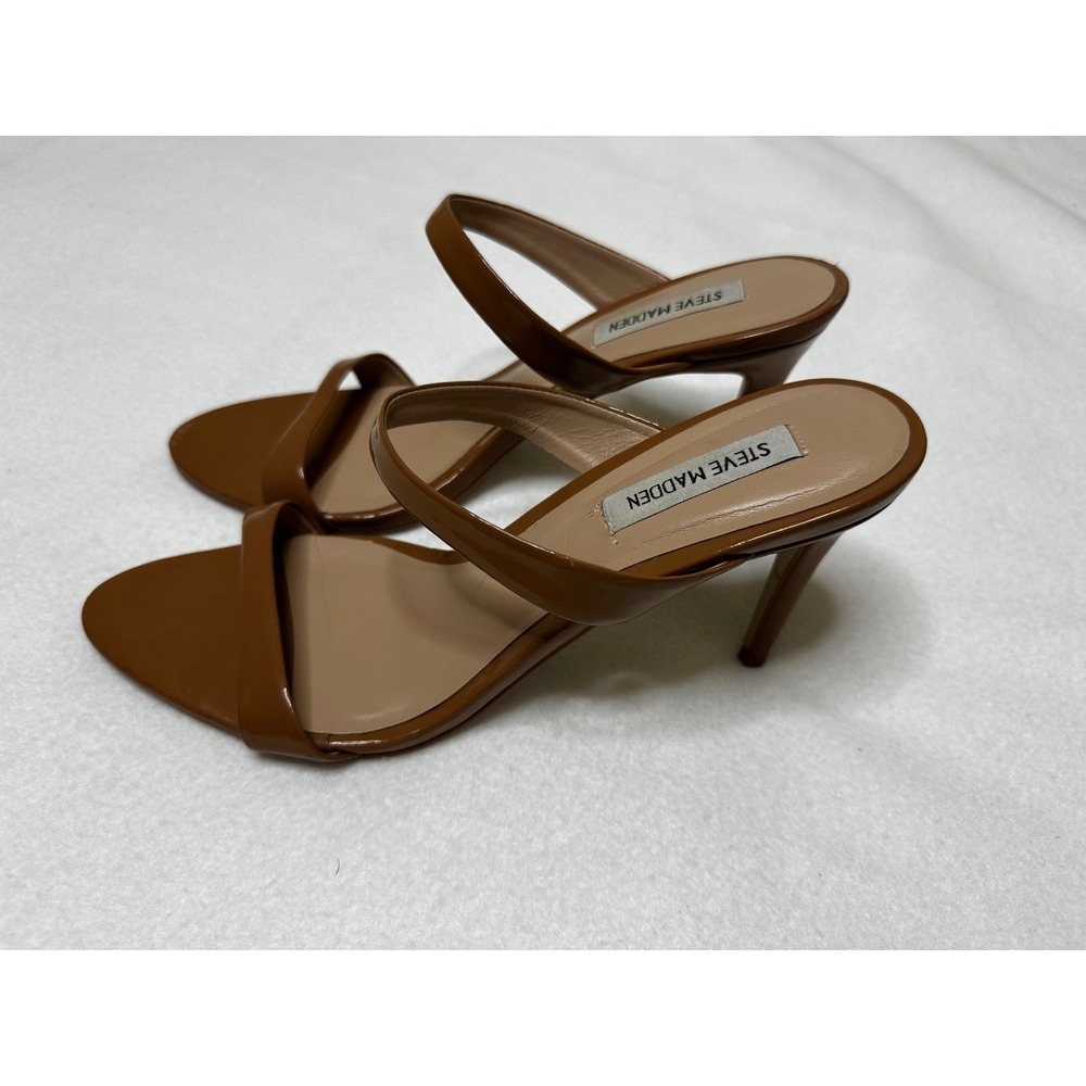 Steve Madden Rosalina Heeled Sandals Women 9.5 Brown Patent Strappy Stiletto